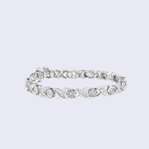 .925 Sterling Silver 1 cttw Brilliant Round-Cut Diamond "X" Link Bracelet (I-J Clarity, I2-I3 Color) - Size 7"